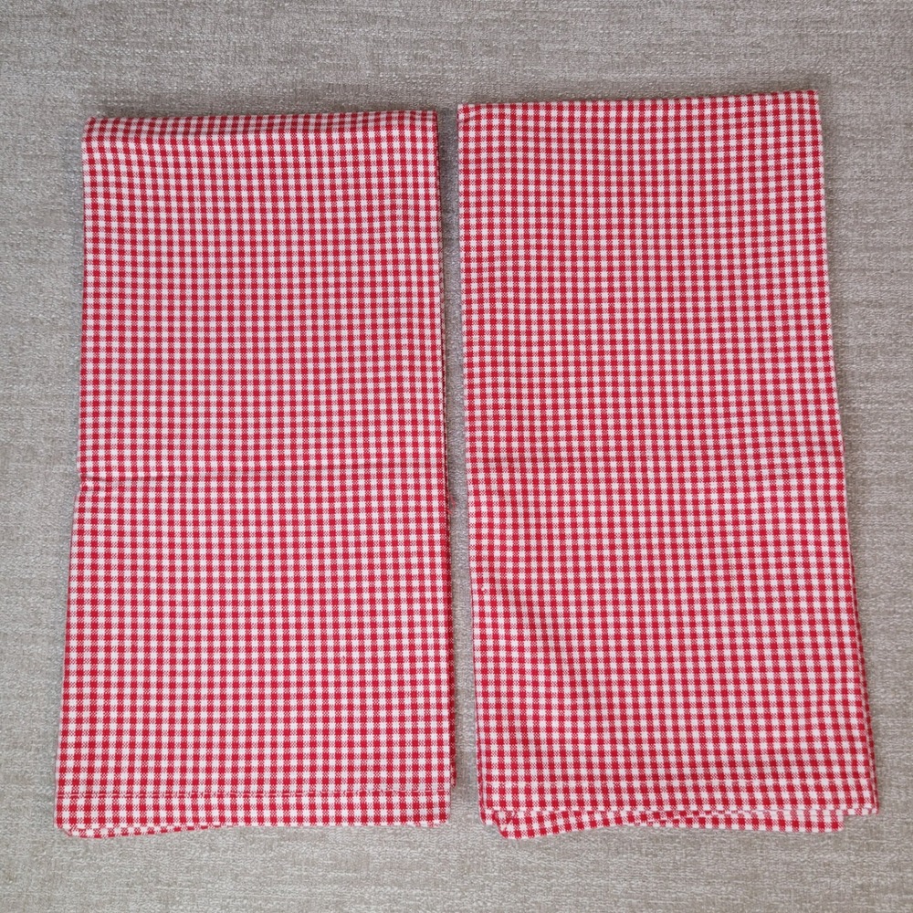 Crate & Barrel Dishtowel Set Red White Small Check Gingham Cotton Kitchen 2pc - Picture 8 of 8